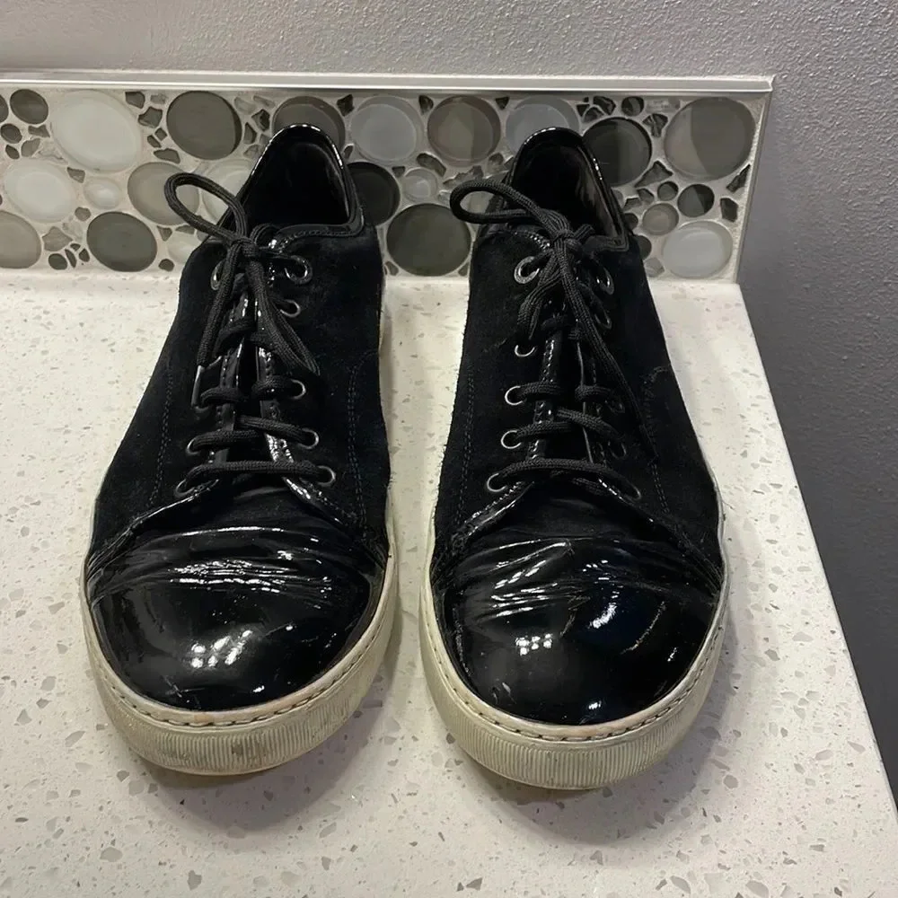 Lanvin mens suede and black pantent leather tennis shoes